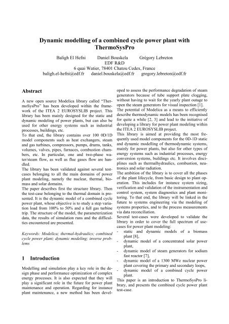 Dynamic modelling of a combined cycle power plant with ... - Modelica