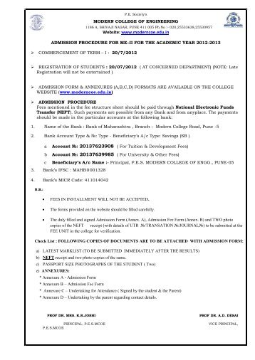 Admission Process (ME-II) - Modern College of Engineering