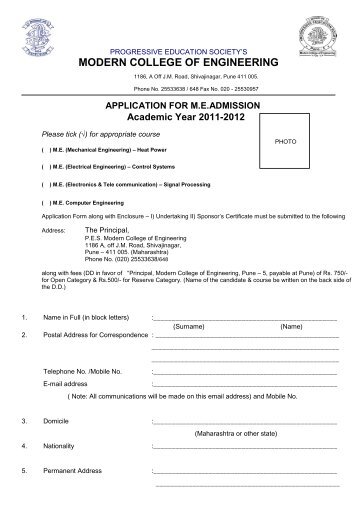 Admission Form (ME-I) - Modern College of Engineering
