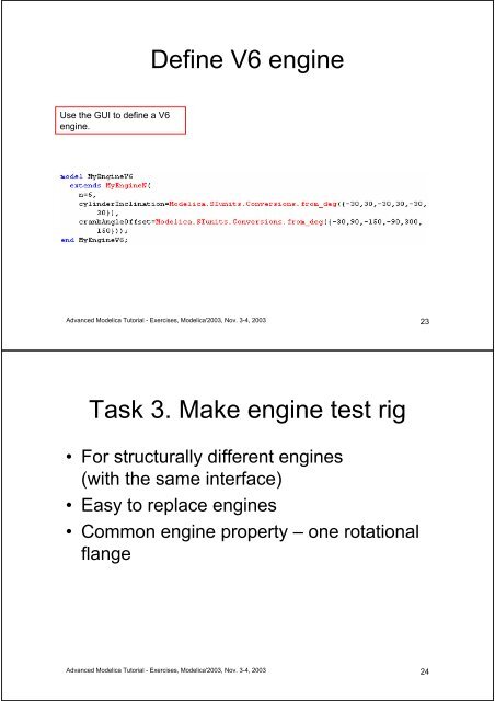 Advanced Modelica Tutorial Exercises Refine MultiBody/Engine