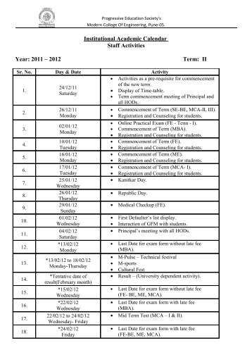 Institutional Academic Calendar Staff Activities Year - Modern ...