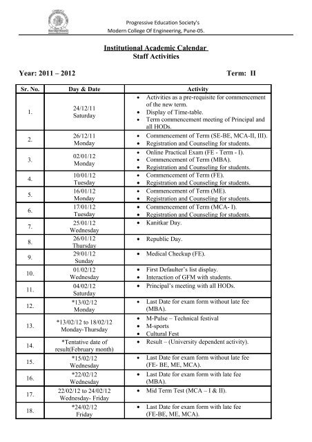 Institutional Academic Calendar Staff Activities Year - Modern ...