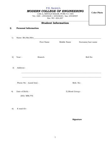 Student information form - Modern College of Engineering