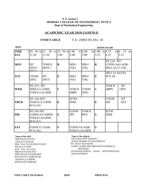 TE (MECH) Div. B TIME \ DAY 10. 30 to 11.30 11. 30 to 12.30 12. 30 ...