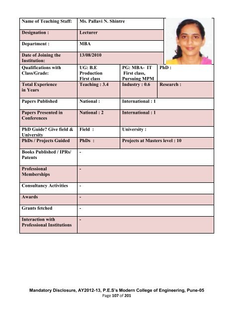 Mandatory Disclosure - Modern College of Engineering