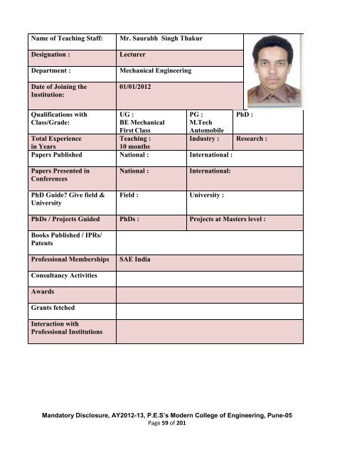 Mandatory Disclosure - Modern College of Engineering