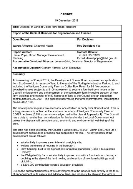 Disposal of Land at Collier Row Road Report PDF 57 KB - Meetings ...