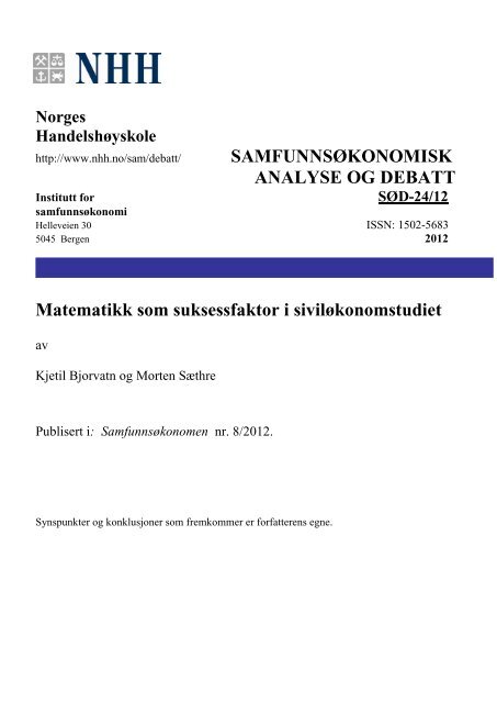Matematikk som suksessfaktor i siviløkonomstudiet - Norges ...