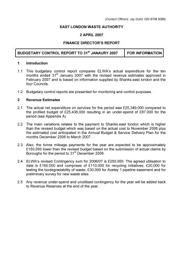 Budgetary Control Report to 31 January 2007 PDF