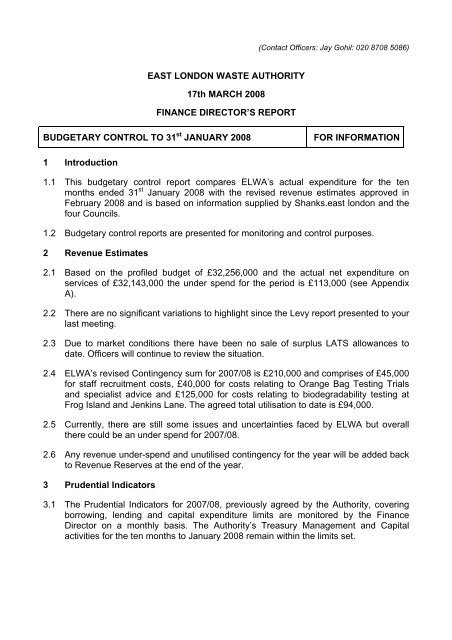 Budgetary Control Report to 31 January 2008 PDF