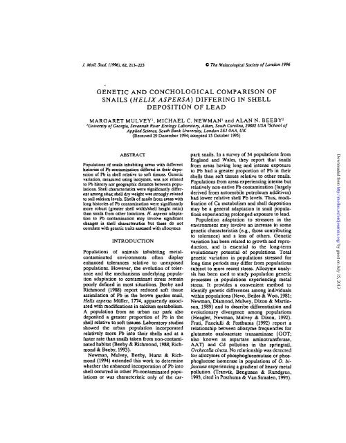 (helix aspersa) differing in shell deposition of lead - Journal of ...