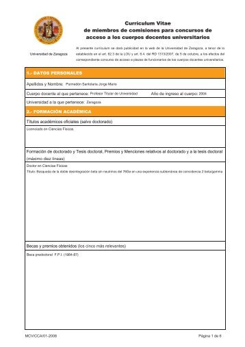 Currículum Vitae de miembros de comisiones para concursos de ...