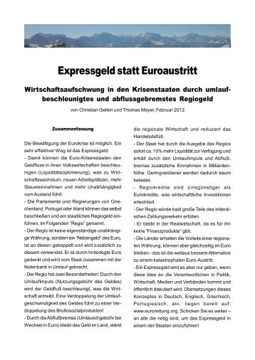 Expressgeld statt Euroaustritt - Unterguggenberger Institut