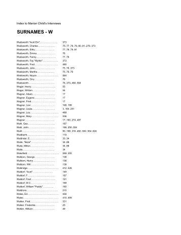 SURNAMES - W