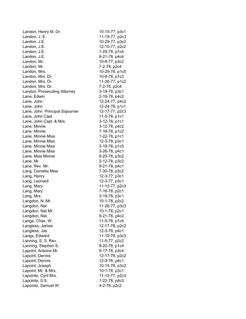 Itemizer Surname Index 1877 to 1878