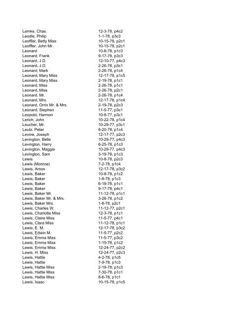 Itemizer Surname Index 1877 to 1878