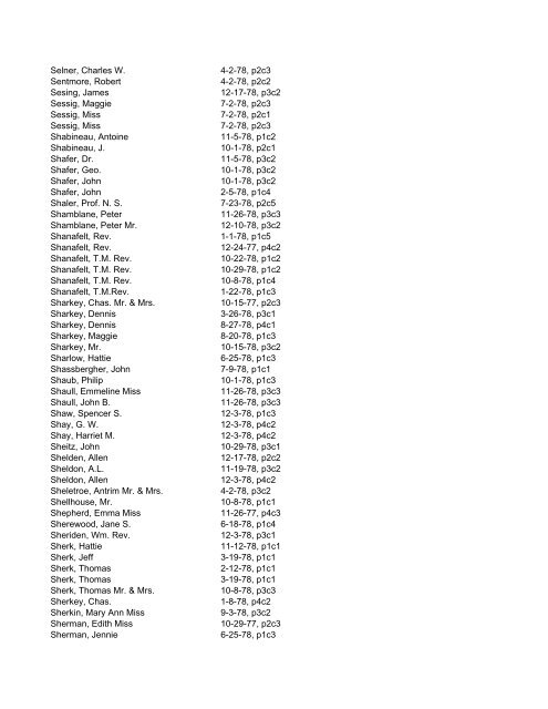 Itemizer Surname Index 1877 to 1878