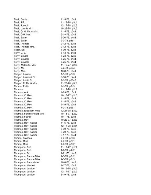 Itemizer Surname Index 1877 to 1878