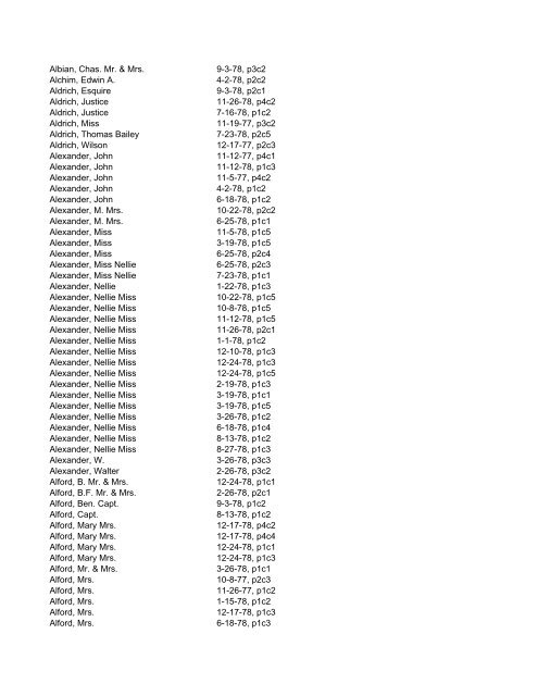 Itemizer Surname Index 1877 to 1878