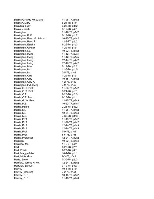 Itemizer Surname Index 1877 to 1878