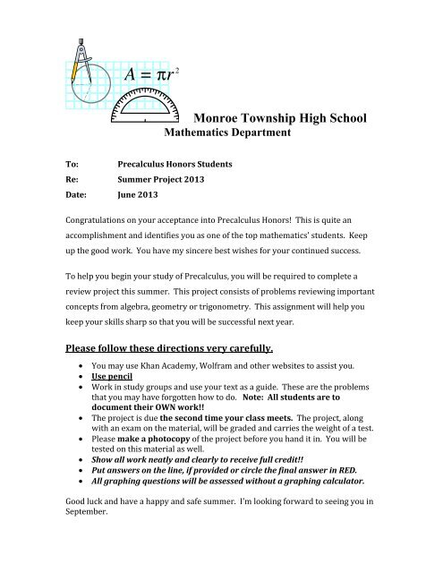 Precalculus Honors - Monroe Township School District