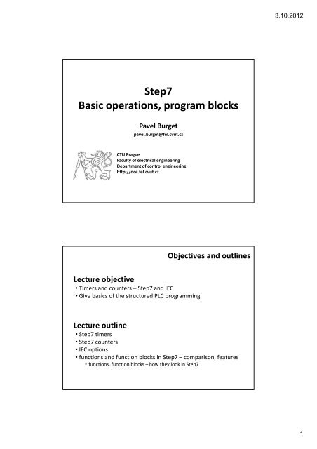 Step7 Basic operations, program blocks - DCE FEL ČVUT v Praze