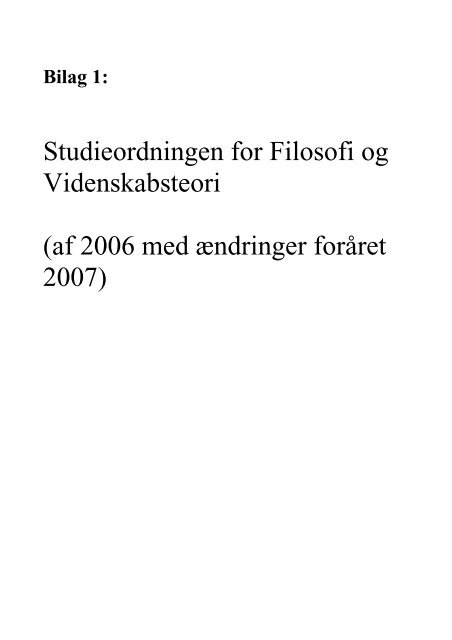 Studieordning for Filosofi og Videnskabsteori - ACE Denmark