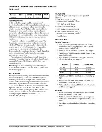 Iodometric Determination of Formalin in Stabilizer - Kodak