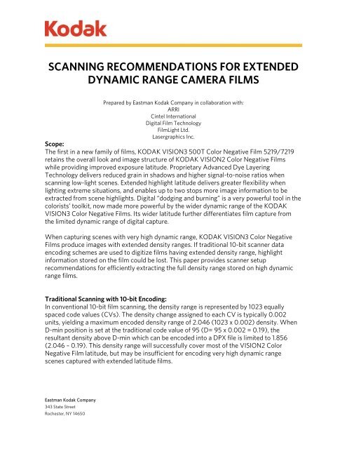 scanning recommendations for extended dynamic range ... - Kodak