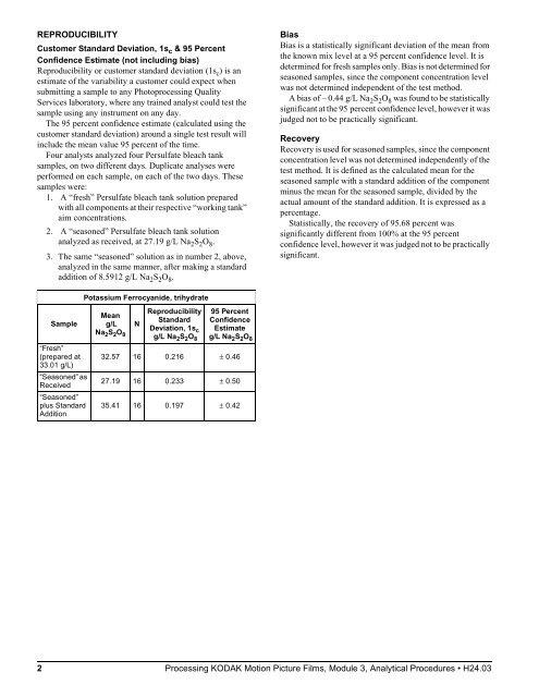 Processing kodak motion picture films, module 3 analytical procedures