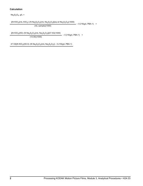 Processing kodak motion picture films, module 3 analytical procedures