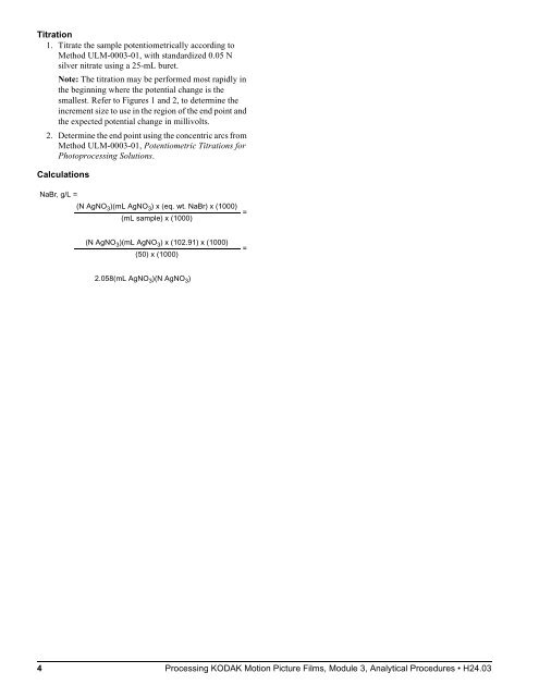 Processing kodak motion picture films, module 3 analytical procedures