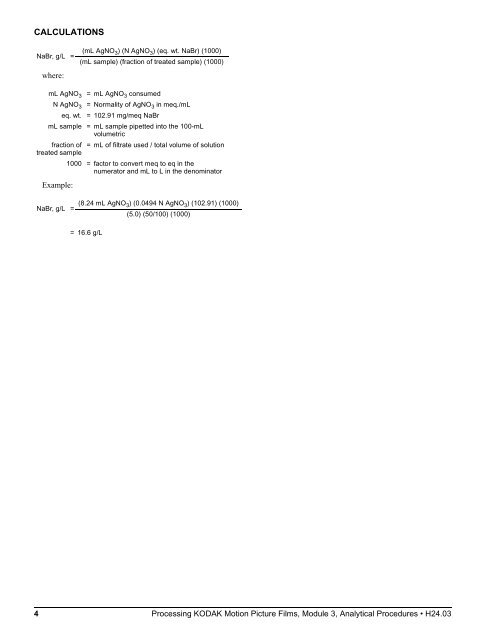 Processing kodak motion picture films, module 3 analytical procedures