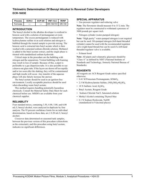 Processing kodak motion picture films, module 3 analytical procedures