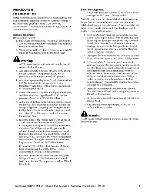 Processing kodak motion picture films, module 3 analytical procedures