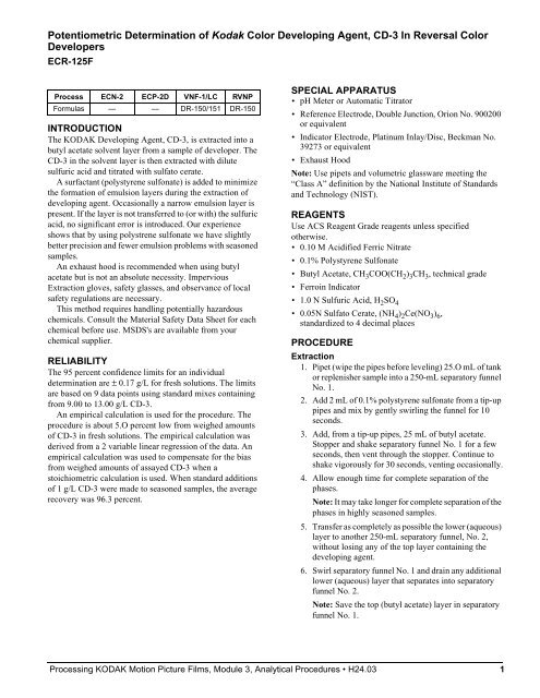 Processing kodak motion picture films, module 3 analytical procedures