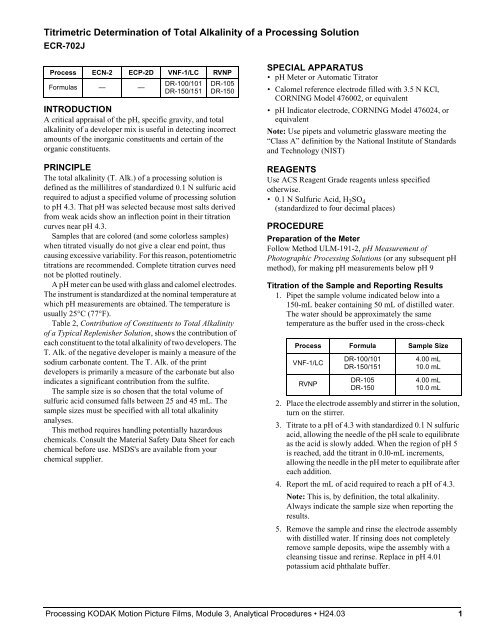 Processing kodak motion picture films, module 3 analytical procedures