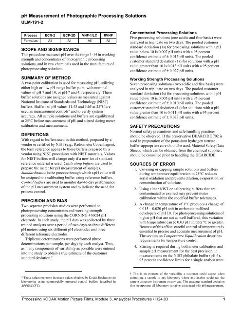 Processing kodak motion picture films, module 3 analytical procedures