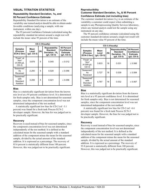 Processing kodak motion picture films, module 3 analytical procedures