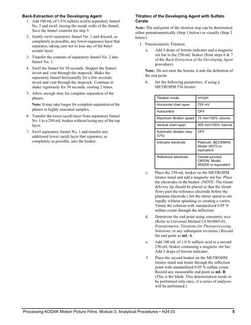 Processing kodak motion picture films, module 3 analytical procedures