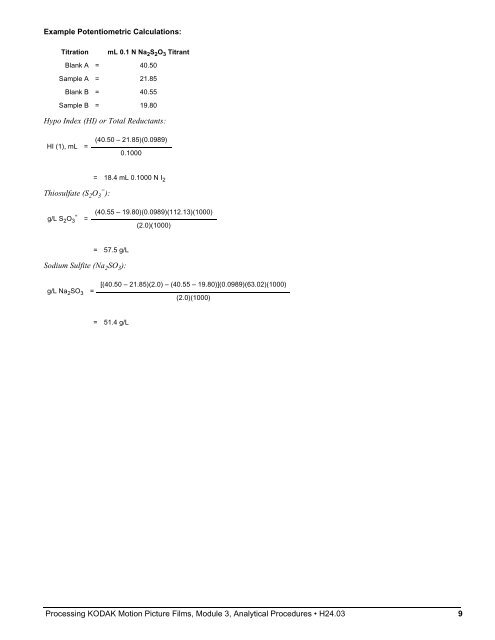 Processing kodak motion picture films, module 3 analytical procedures