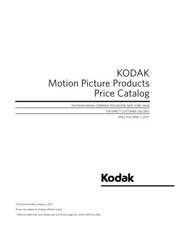 Kodak Motion Picture Products Price Catalog US Prices