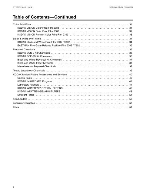 KODAK Motion Picture Products Price Catalog