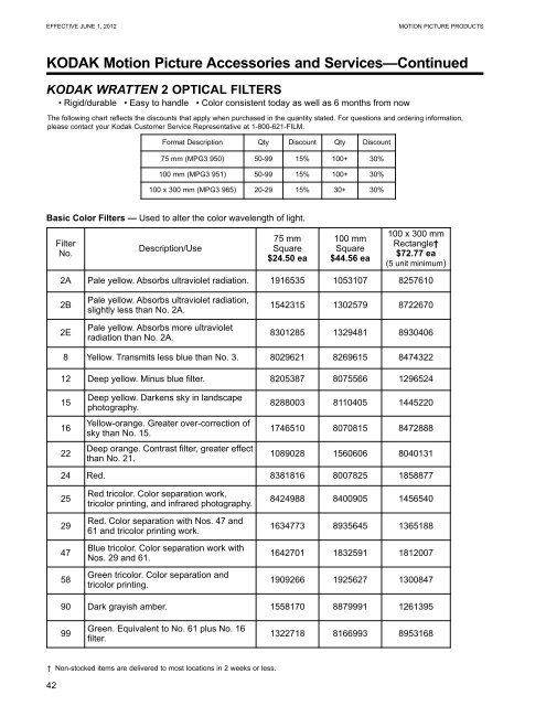 KODAK Motion Picture Products Price Catalog