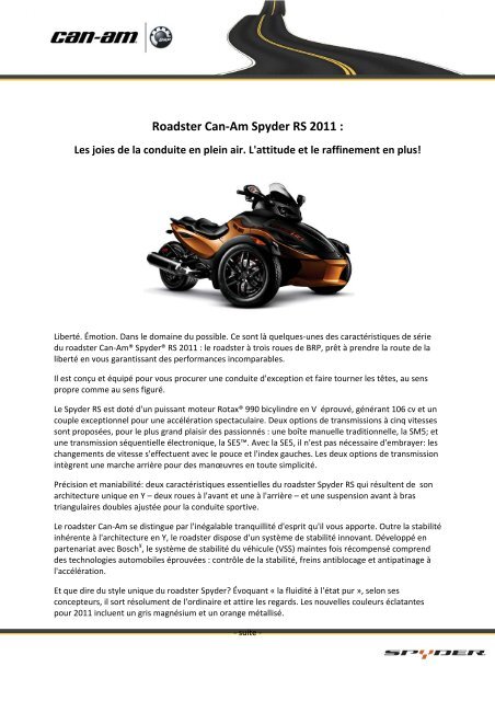 Roadster Can-Am Spyder RS 2011 : - MotorShow