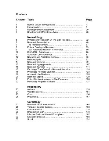 Contents Chapter Topic Page Neonatology Respiratory Cardiology