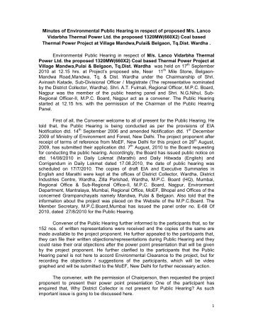 Minutes of Lanco Vidarbha Thermal Power Ltd. the proposed ...