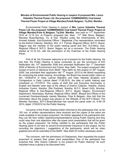 Minutes of Lanco Vidarbha Thermal Power Ltd. the proposed ...