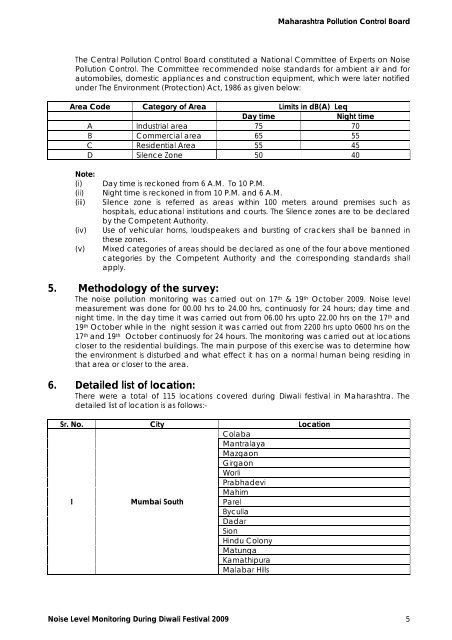 report on monitoring of noise pollution during diwali festival, 2009