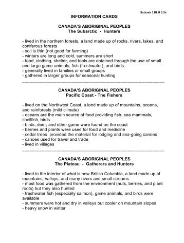 INFORMATION CARDS CANADA'S ABORIGINAL PEOPLES The ...